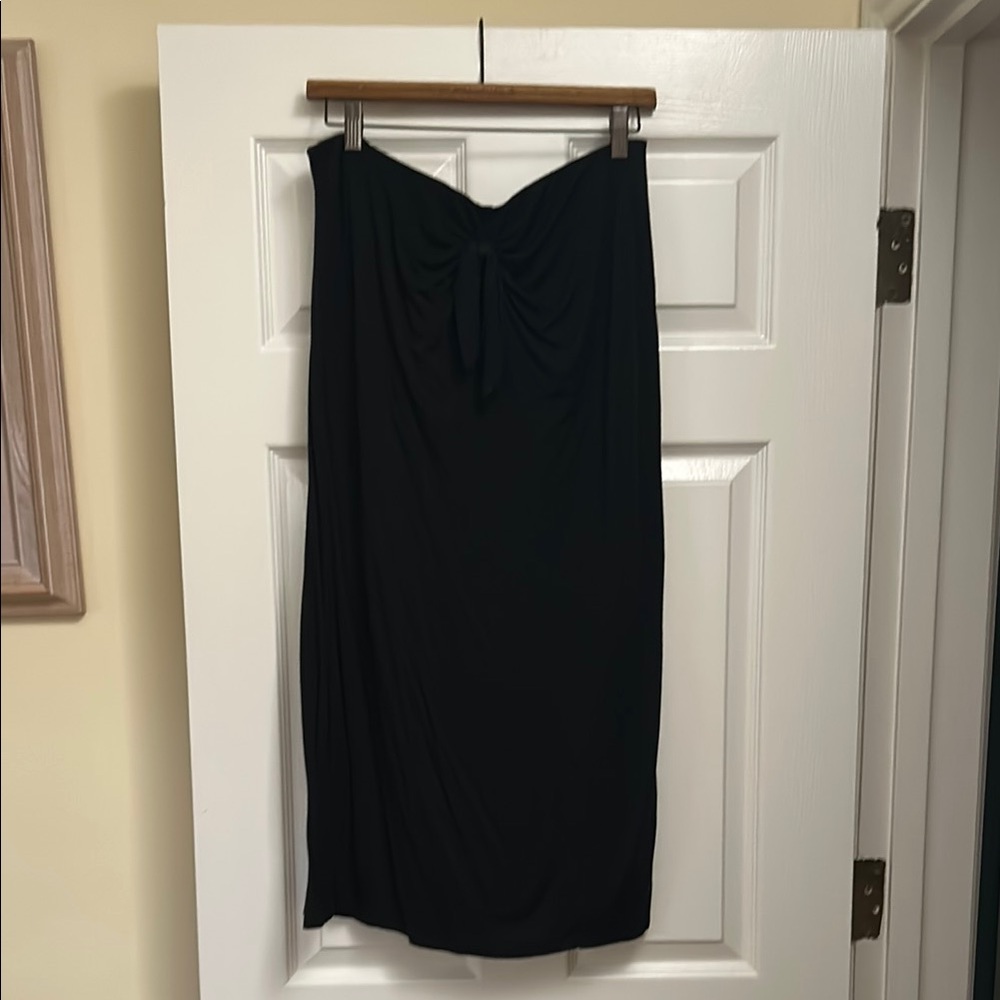 Bobeau Black Midi Pencil Skirt with Tie Front